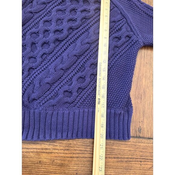 J.Crew Women's Fisherman Cable Knit Sweater Navy Blue Cotton L/S Sz S EUC - Picture 7 of 9